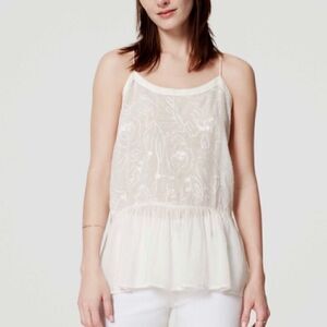 Loft Cotton Blend Off White Color Embroidered Peplum Top Size S
